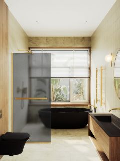 Душевая перегородка MaybahGlass MGD-730-3у 79см золото